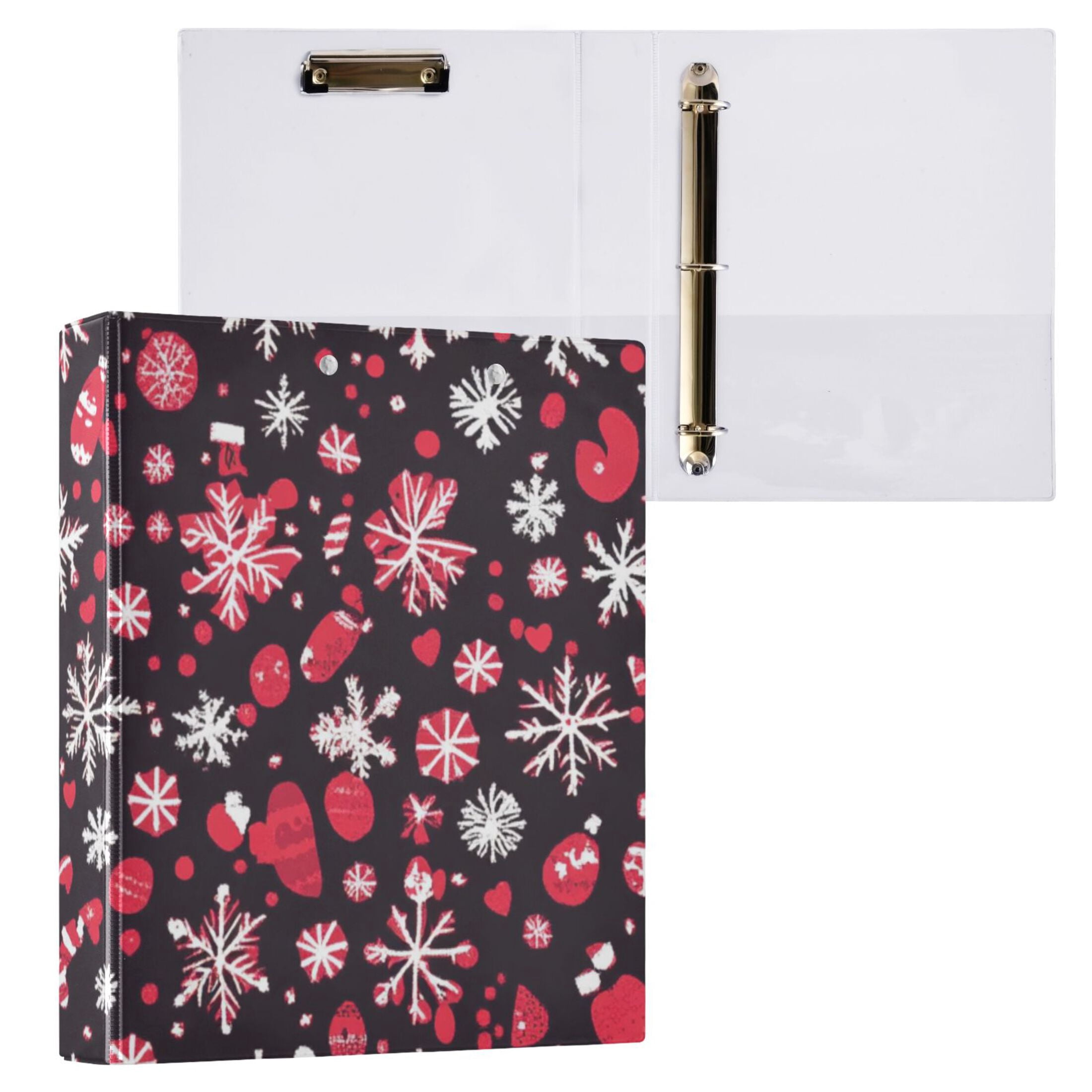 Christmas Snow Red 3 Ring Binders 1.5 inch Hardcover File Folders with Interior Pockets A4 Size Organizer for School Office Hospital