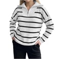 thumbnail image 6 of Womens Knit Tops Striped Quarter Zipper Long Sleeve Fashion Casual Pullover Sweaters for Daily Wear Black XL, 6 of 7