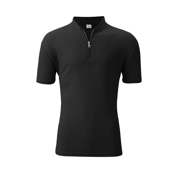 Camisas de Manga Corta de los Hombres Casual Color Sólido Stand Up Collar Cremallera Deportes Top, Manga Corta Tops de Verano para el Ejercicio