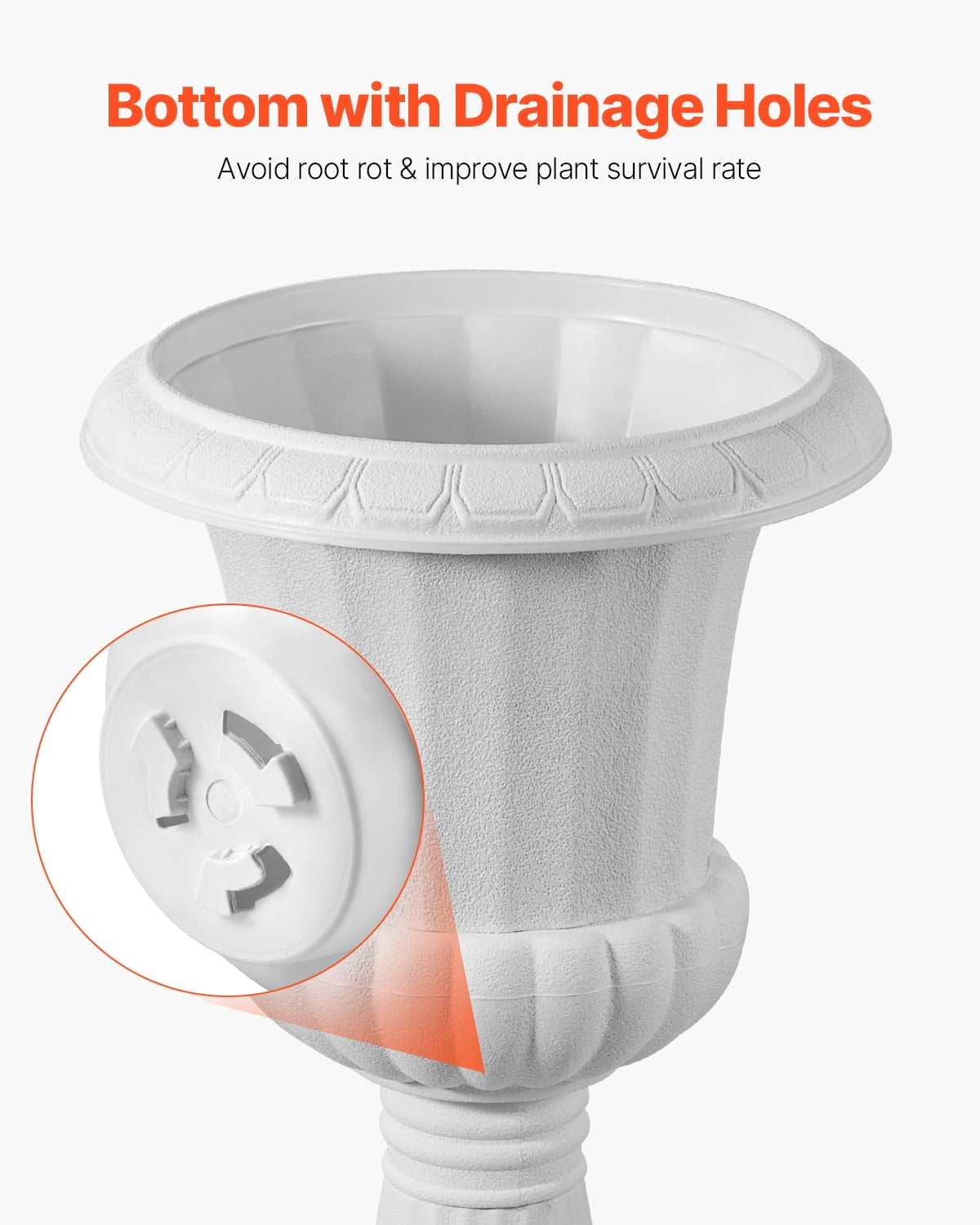 VEVOR Plastic Urn Planters, 9.8 x 16.5 Inch, 2 Pack White Classic Flower Pots Front Porch Planters, Indoor & Outdoor Vase for Wedding, Party, Event, Home, Stage, Garden, Balcony, Patio Decoration