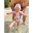 thumbnail image 5 of BemeyourBBs Toddler Baby Girl One Piece Swimsuit with Sun Hat Infant Girls Bathing Suit Long Sleeve Rash Guard Seashell Starfish/Fruit Print Zipper Swimwear and Sun Cap Summer Pool Beachwear, 5 of 9