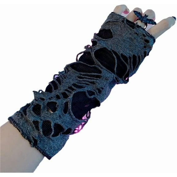 YooGuoGuo Fingerless Gloves for Women Arm Warmers Goth Emo Steampunk Black Ripped Gloves for Halloween Party Cosplay Accessories