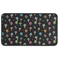 Black Colorful Skull Mushroom Pattern Door Rugs,Washable Non Slip Door Mats Indoor,Decorative Door Mats,Entry Mat Indoor for Entrance,Bedroom,Kitchen,Bathroom,30"x17"