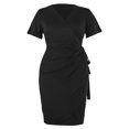 thumbnail image 3 of Women's Casual Dress In Large Size Solid Color Casual Vacation Dress With Straps Vacation V Neck Medium Length Dress Casual Summer Dresses with Sleeves Dresses for Summer Casual Gauzy Dresses for, 3 of 8