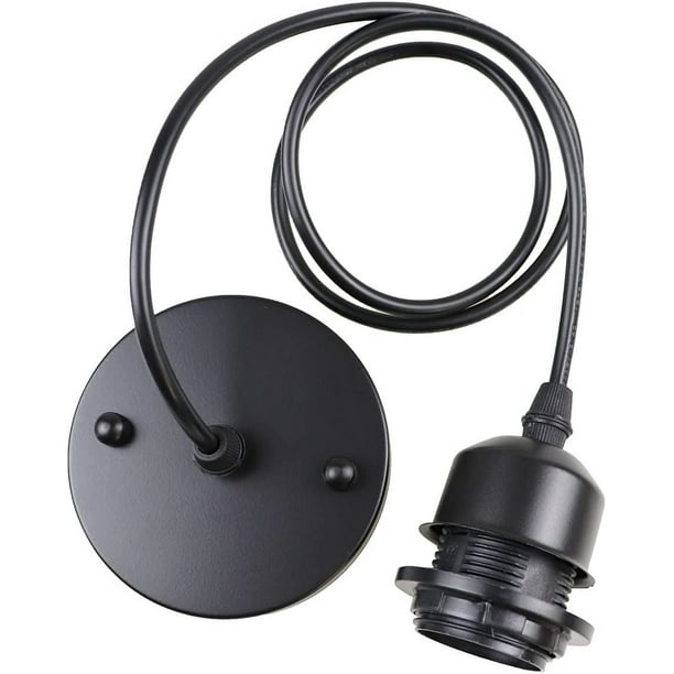 Lámpara colgante vintage para techo, portalámparas Edison E27 (paquete de 1), color negro HIASDFLS
