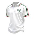 thumbnail image 4 of Men Polo Shirts Stripe Short Sleeve Button Up Collar Top Classic Golf Sports Casual Business Tennis Print White T Shirts for Man, 4 of 4
