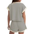 thumbnail image 4 of Pyhlmscde 2 Piece Set Women Striped Short Sleeve Shirts Tops Shorts Matching Sets Summer Casual Pajama Loungewear Suit, Linen Shorts Set,Coord Sets for Women Summer, 4 of 4