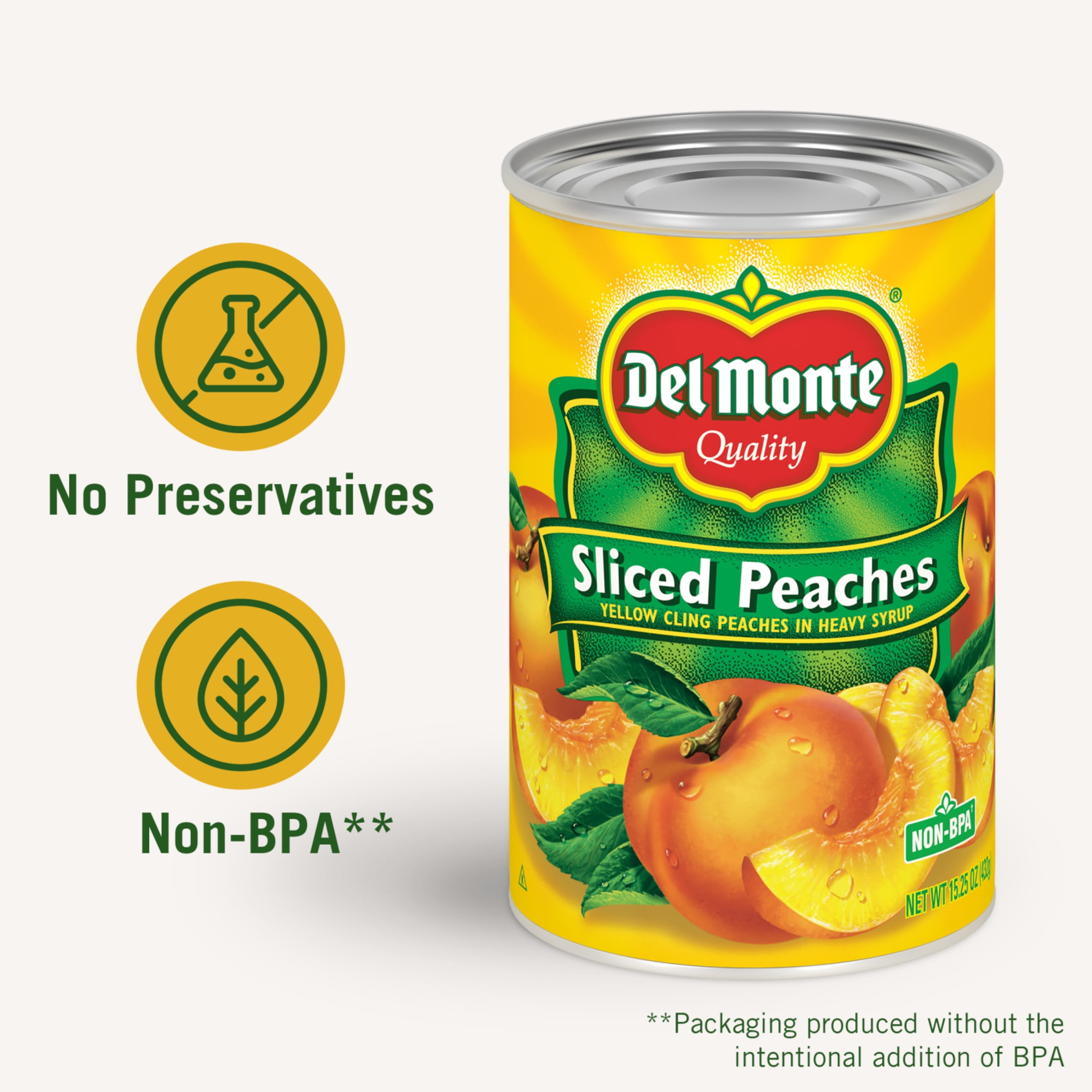 (2 pack) Del Monte Yellow Cling Sliced Peaches, Canned Fruit, 15.25 oz Can