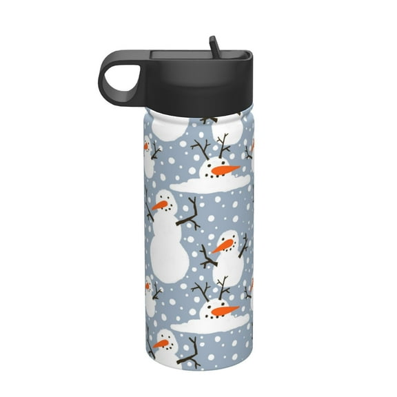 Yiaed Happy Snowmen Snowfall Print Water Bottle with Straw Lid, Stainless Steel Double Wall Insulated Water Bottle | Leak-Proof and Spill-Proof Water Bottle
