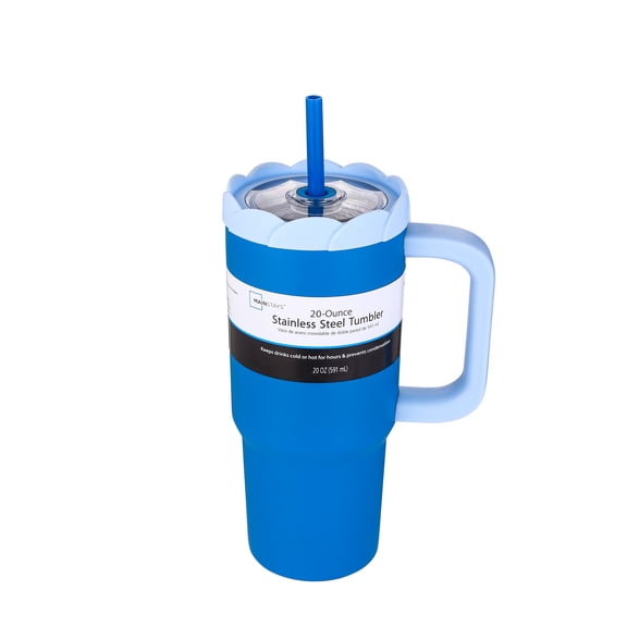 Mainstays 20 oz Double Wall Stainless Steel Tumbler with flower lid,Dark Blue