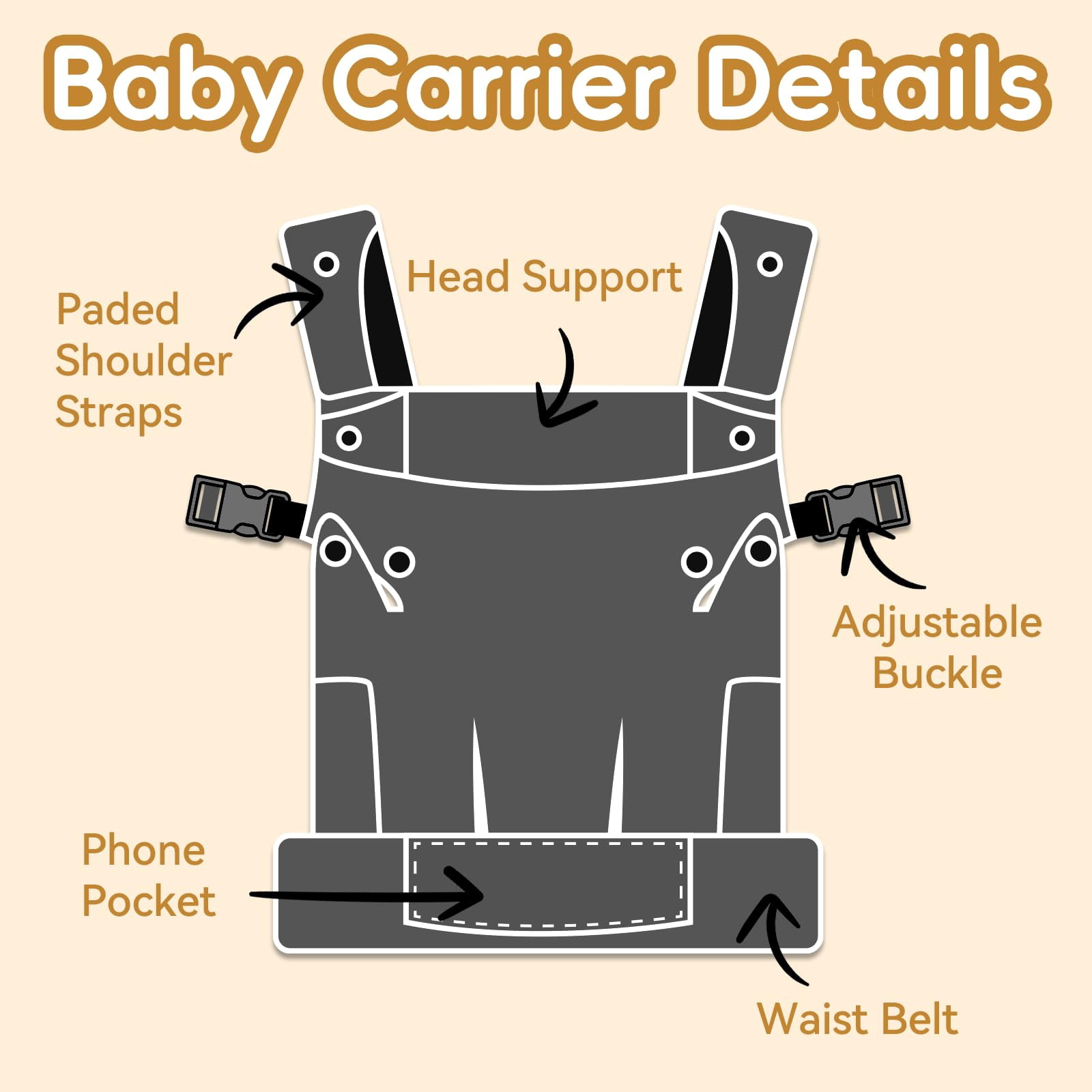 Baby Carrier for Newborn to Toddler-7-45 lbs 0-36 Months Versatile & Adjustable Linen Carrier with Front Pocket Headrest Support for Moms, Dads,Black