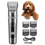 Smart Dog Clippers for Grooming,MoonSun Cordless Professional Pet Grooming Kit Rechargeable,Adjustable,LED Display & Low Noise Hair Shaver Set for Dogs Cats