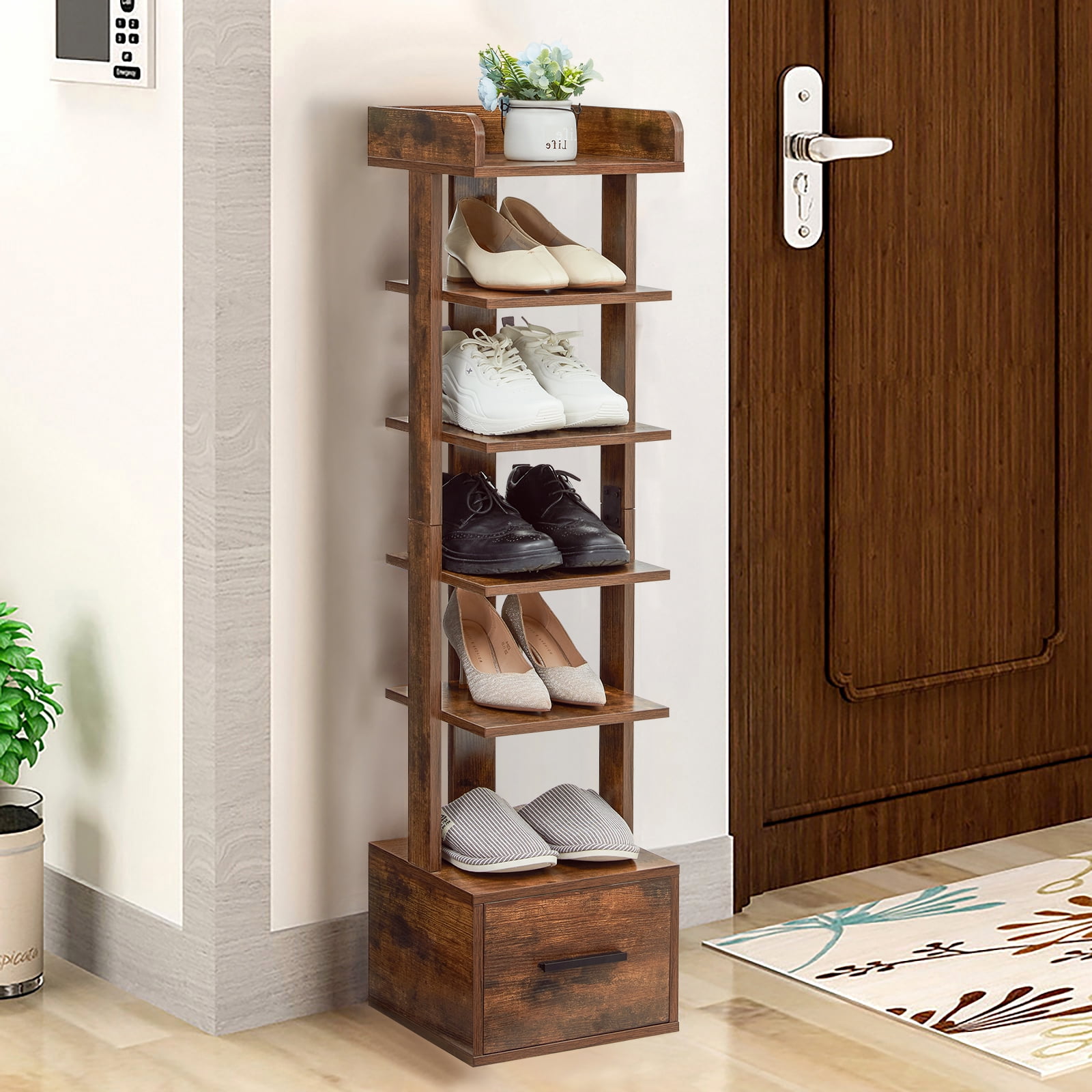  usikey Large Vertical Shoe Rack, 8 Tiers Wooden Shoes