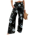 thumbnail image 2 of Mlqidk Womens Pants Casual High Waist Yoga Pants Dressy Wide Leg Cotton Linen Trouser Plus Size Loose Floral Print Pants with Pocket Black L, 2 of 5