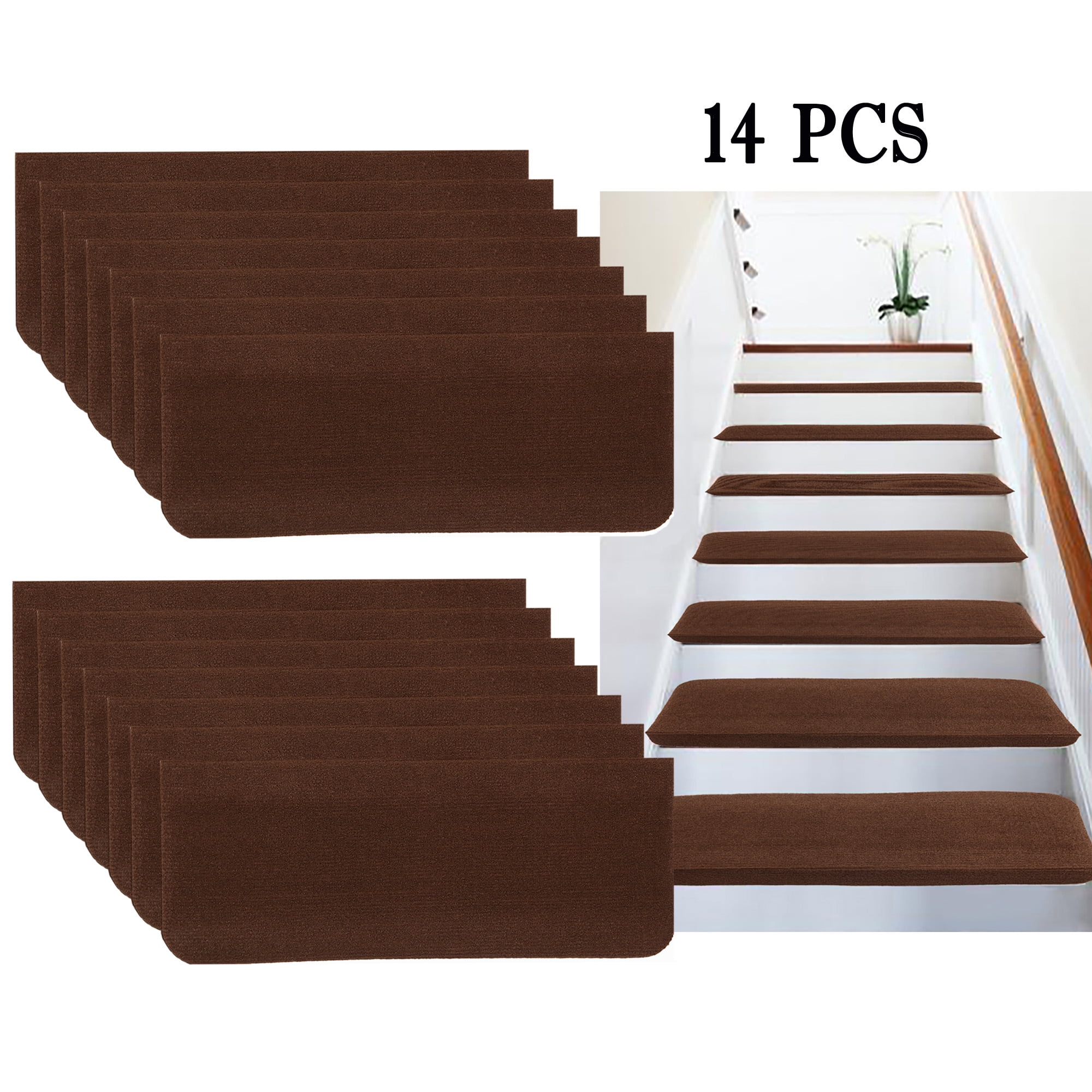 Carpet Stair Treads 13pcs Non Slip/Skid Rubber Runner Mats or Rug Tread Brown 