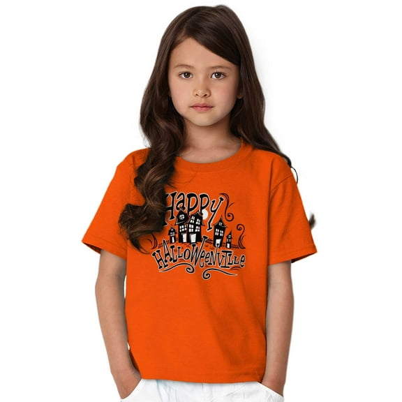 Happy Halloween Ville Haunted Houses Girls Kids T Shirt Tees Teen Brisco Brands L