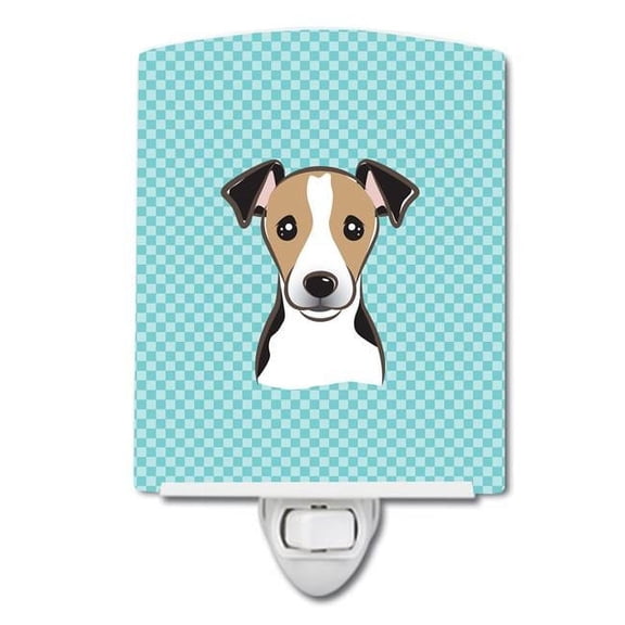 Caroline's Treasures BB1199CNL Checkerboard Blue Jack Russell Terrier Ceramic Night Light, 6x4x3", multicolor