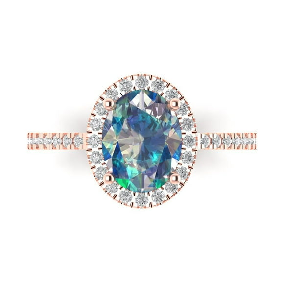 Solitaire with Accents Engagement Ring for Women - 2.27ct Blue Moissanite in 18K Rose Gold Promise Ring