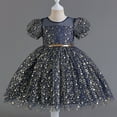 thumbnail image 4 of AUNVITO Girls Bubble Sleeve Round Neck Star Sequins Mesh Tulle Princess Party Dress Short Sleeve Evening Gown, 4 of 5