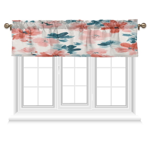 54x18 Inches Valance Curtain Coral and Teal Floral Pattern Window Curtains Rod Pocket Design for Kitchen Living Room Bedroom