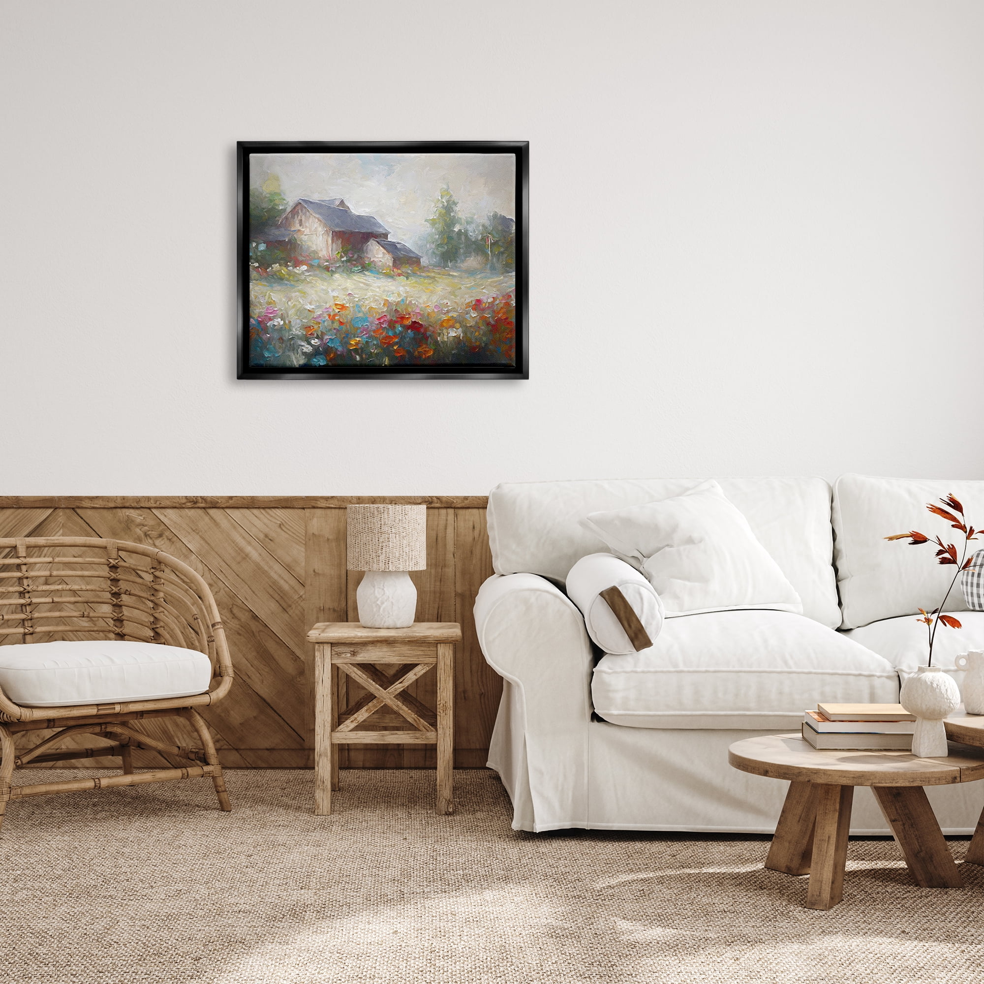 Stupell Industries Abstract Floral Countryside Landscape Painting Black Floater Framed Canvas Art Print Wall Art, 31 x 25