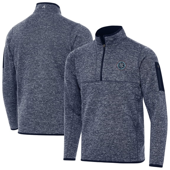 Men's-Antigua Heather Navy New York City FC Fortune Quarter-Zip Pullover