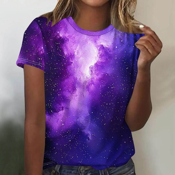 Kayannuo T-shirts Womens Women's New Casual Fashion Printed T-Shirt Crewneck Short-Sleeved Top Purple L