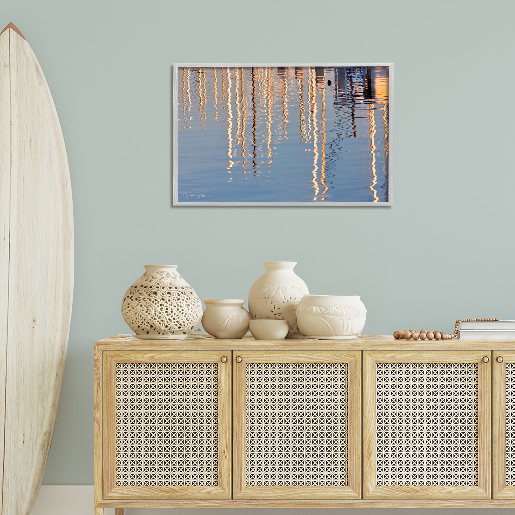Stupell Industries Beach Post Reflections Coastal Photography Gray Framed Art Print Wall Art, 30 x 20