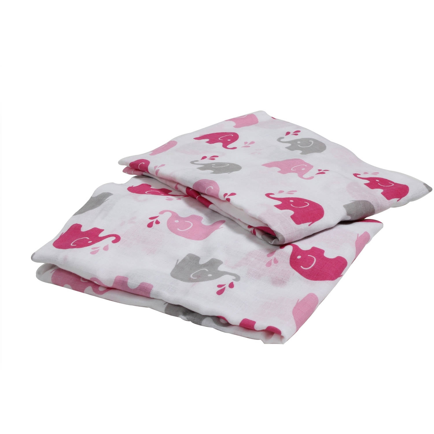 Bacati - Elephants Crib/Toddler Bed Fitted Sheets 100% Cotton Muslin 2 Pack, Pink/Gray