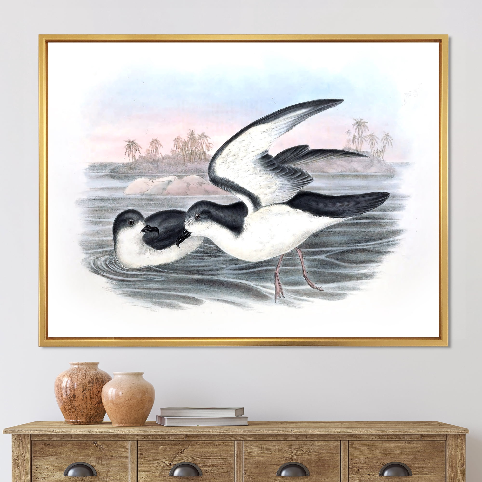 Ancient Australian Birds X 32 in x 16 in Framed Painting Canvas Art Print, by Designart