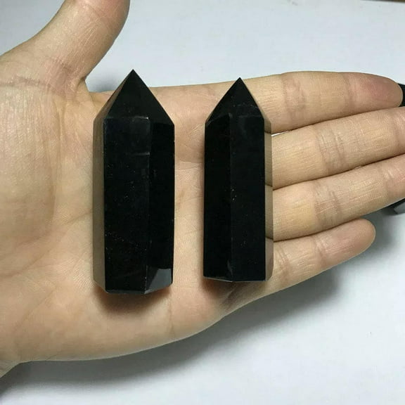 K-KED 40-50mm Natural Quartz Black Obsidian Crystal Point Wand Energy Chakra Stone 1pc-default