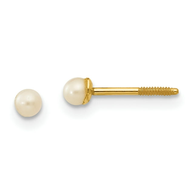 Boucles d'Oreilles Clous Vis Perle d'Eau Douce en Or Jaune 14k 2 3mm
