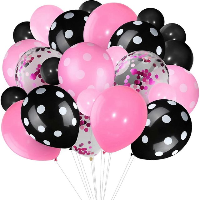 75 Pieces Mouse Color Balloons Confetti Balloons Polka Dot Balloons Latex Party Balloons Balloon Garland for Halloween Baby Shower(Pink, Black)