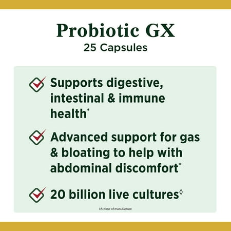 Nature's Bounty Probiotic GX, Gas and Bloating Capsules Helps with Digestive Health, 25 Ct
