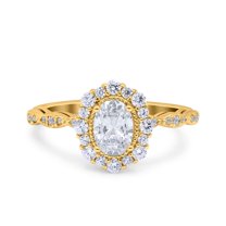 Yellow Tone, Simulated Cubic Zirconia Size-6 Vintage Art Deco Halo Oval Wedding Engagement Bridal Ring 925 Sterling Silver