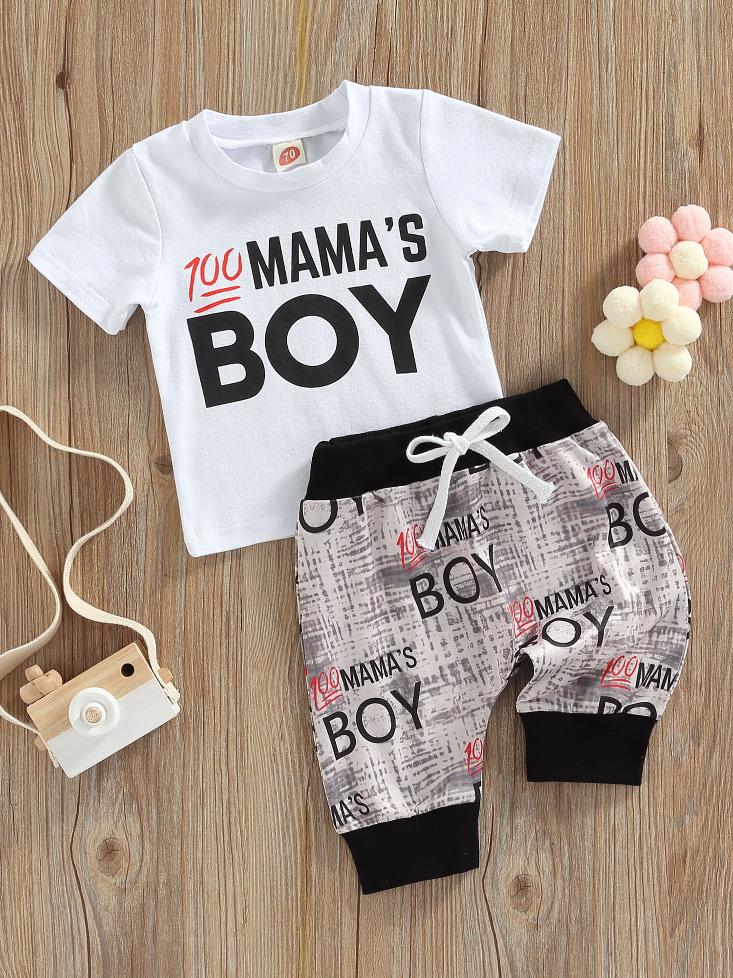 2-piece Kid Boy Letter Number Print Short-sleeve Tee and Elasticized Pants Set