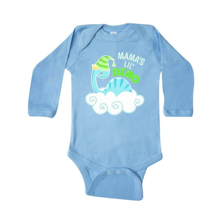 

Inktastic Mama s Lil Dino with Cute Blue Baby Dinosaur Gift Baby Boy or Baby Girl Long Sleeve Bodysuit