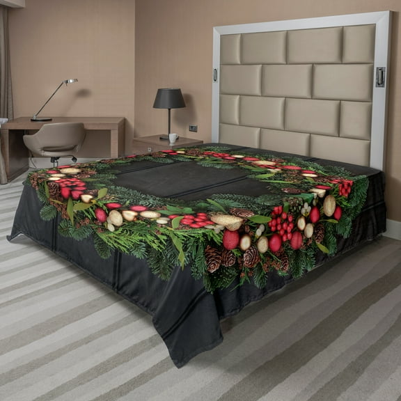 Ambesonne Christmas Flat Sheet, Fir Xmas Wreath, Full Size, Multicolor