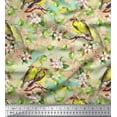 thumbnail image 1 of Soimoi Beige Cotton Cambric Fabric Leaves,Peach Floral & American Robin Bird Printed Craft Fabric by The Yard 42 Inch Wide, 1 of 1