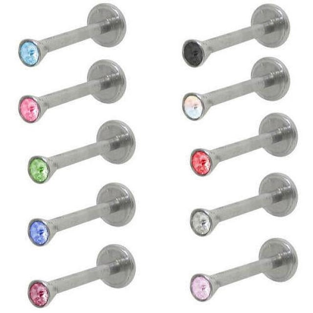 Labret stud Monroe Jewelry Internal Threading with Gem 16g 5/16 Or 1/4 length