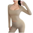thumbnail image 1 of Ropa deportiva de yoga para mujer: manga larga con relleno para el pecho, nailon-spandex, S-XL, versión larga, cuello en V, manga murciélago, para fitness/ocio., 1 of 4