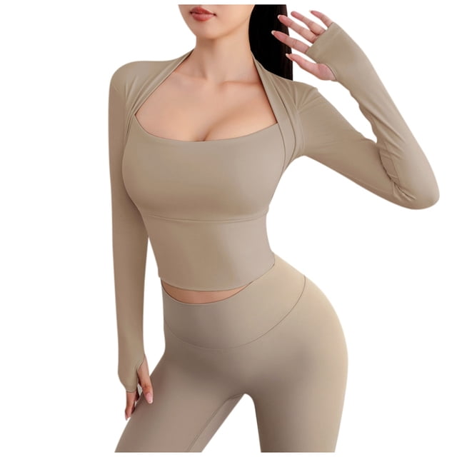 Ropa deportiva de yoga para mujer: manga larga con relleno para el pecho, nailon-spandex, S-XL, versión larga, cuello en V, manga murciélago, para fitness/ocio.