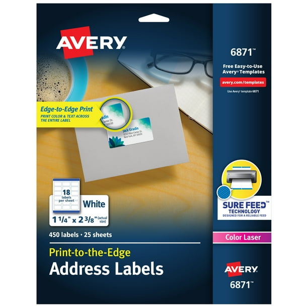 Avery Address Labels, Sure Feed, 11/4" x 23/8", 450 Labels (6871