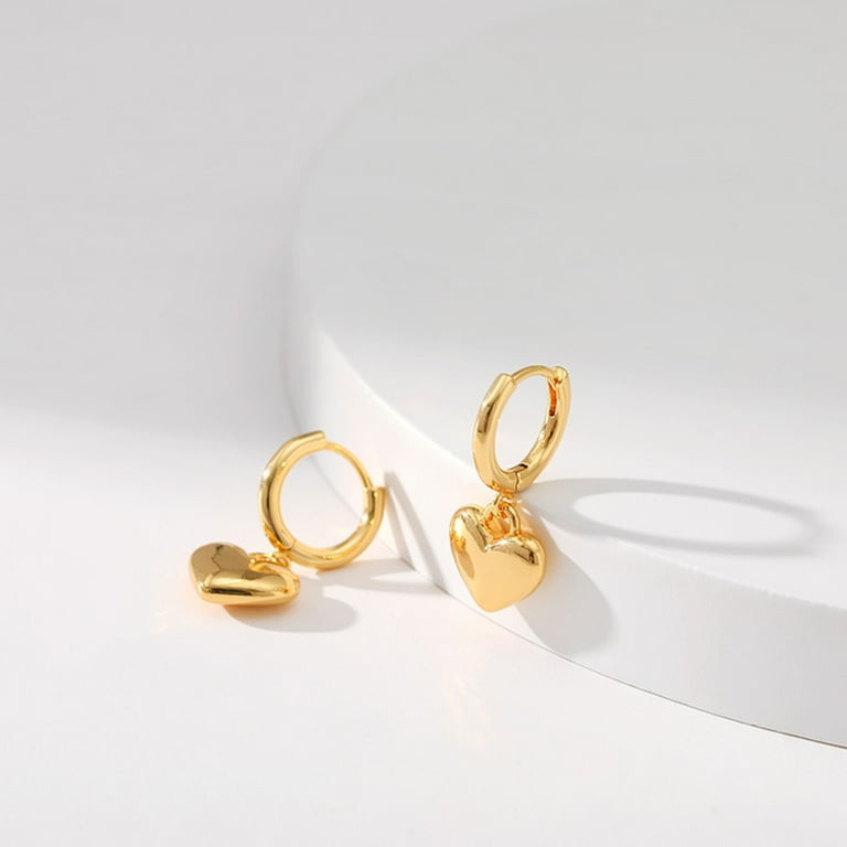 18K Gold Plated Heart Dangle Hoop Earrings for Women, Girls