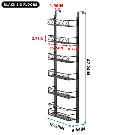 Heavy-Duty Over-Door Storage Rack 6-Tier/8-Tier Metal Shelving Unit for Kitchen Bathroom Pantry & Closet - Space-Saving Organizer Shelf Black/White