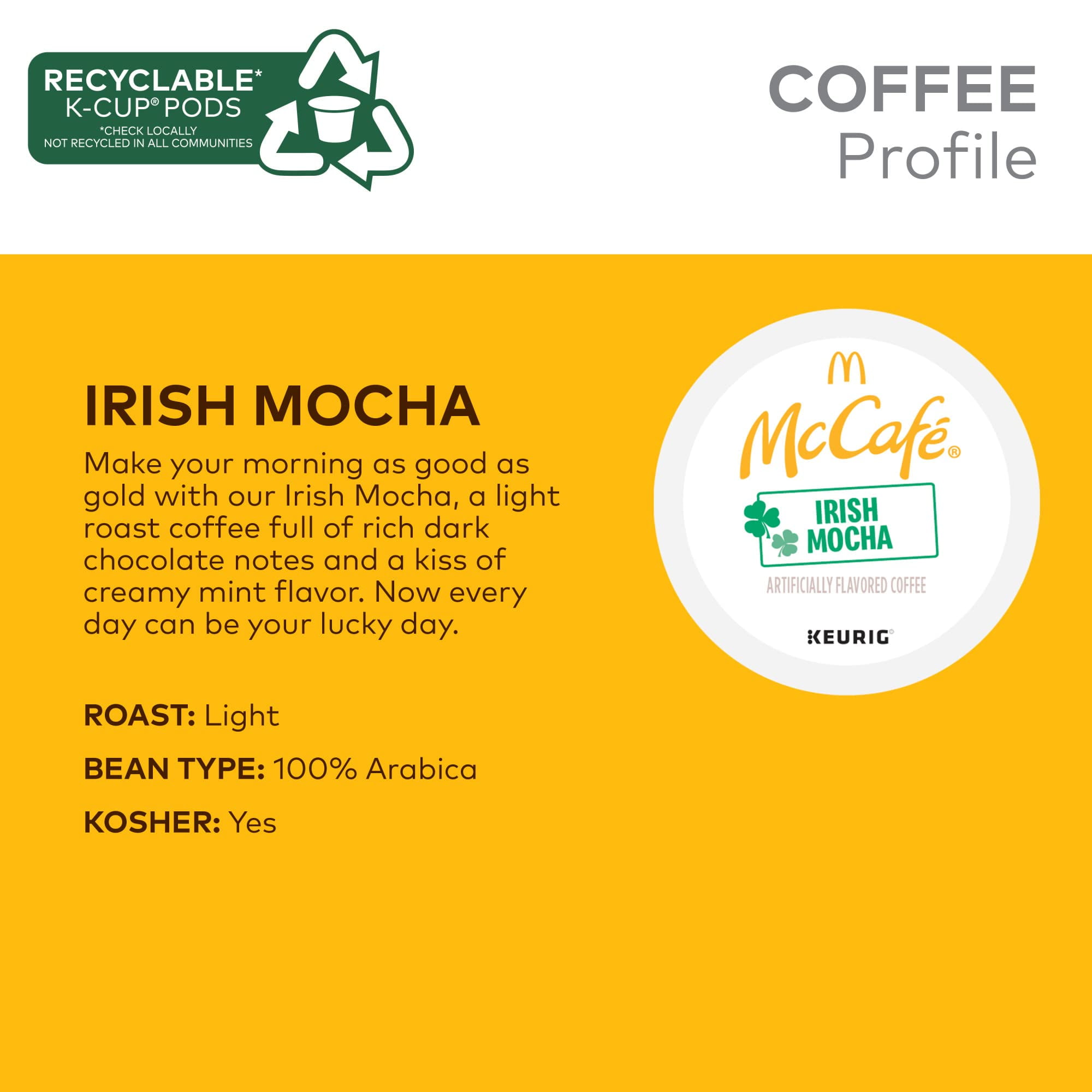 McCafe Irish Mocha, Single Serve 96 K-Cup Pods, Flavored Coffee