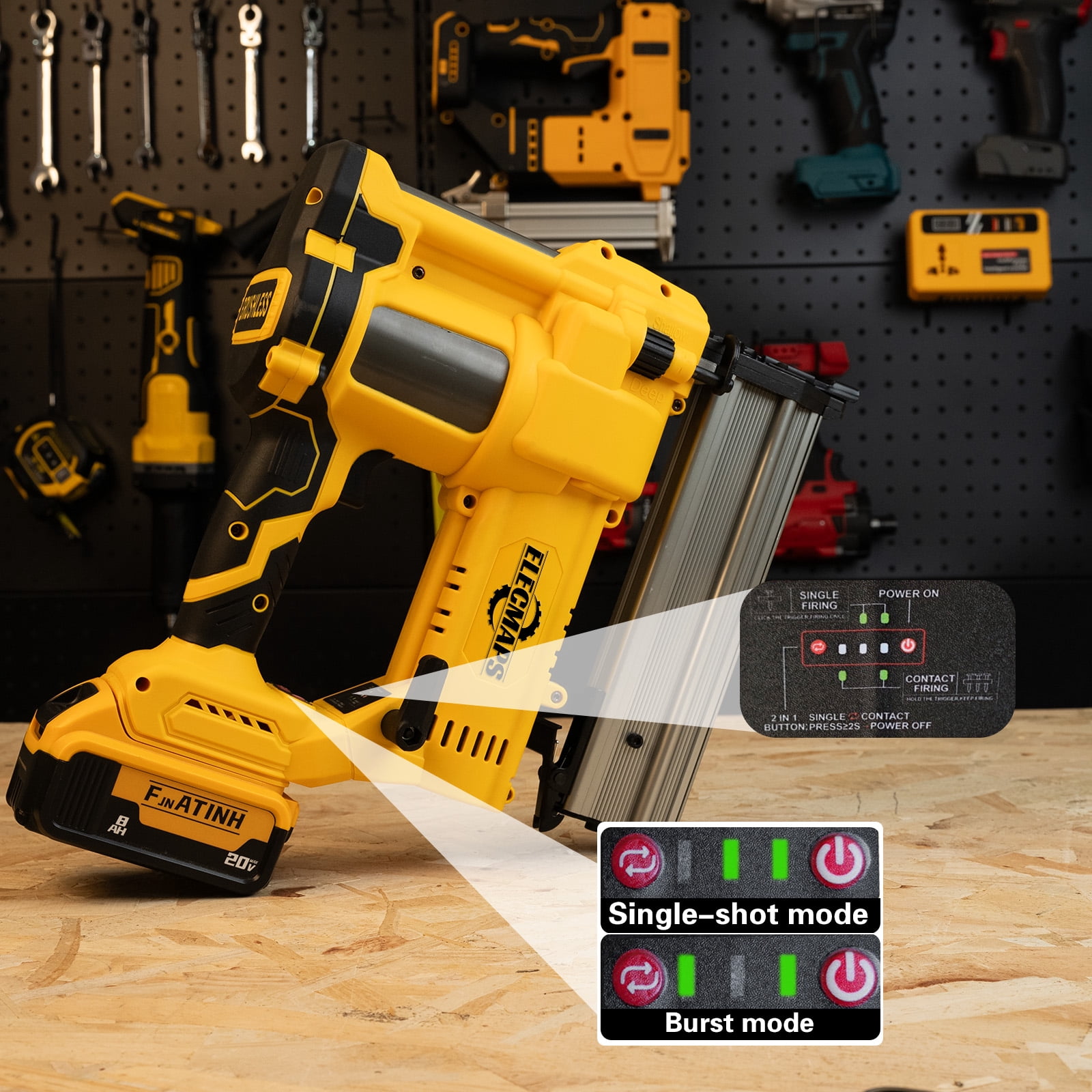 ELECMAPS AirStrike 20-Volt Cordless Brad Nailer, 18-Gauge for Woodworking, Compatible with Dewalt 20V Battery (Battery Not Included)