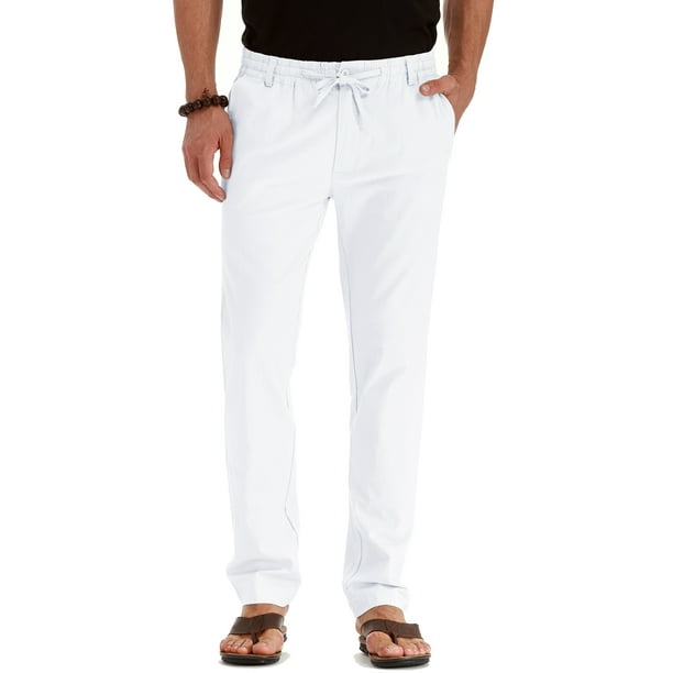 JWD Men's Drawstring Linen Pants Casual Summer Beach Loose Trousers ...