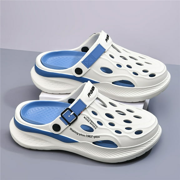 Outdoor driving slippers with anti-slip holes, summer outdoor driving slippers with holes for men, sports beach sandals, new 2025 model, breathable, comfortable, and versatile Blue.