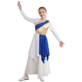thumbnail image 6 of iiniim Long Sleeve Praise Dance Dress for Girls Metallic Liturgical Worship Asymmetrical Church Robe Tunic Blue 16, 6 of 7